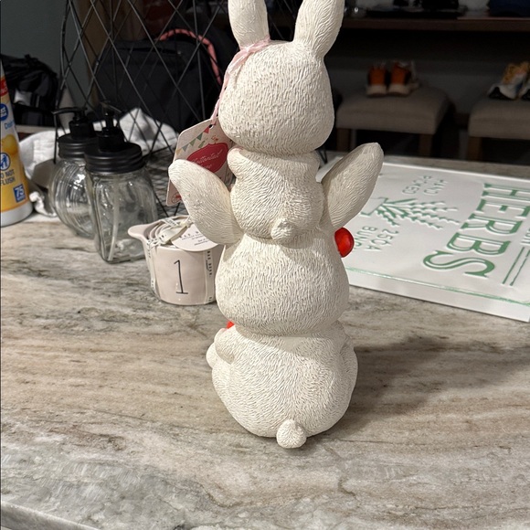 Stacked Bunny Figurine Holding Strawberries - White with Red Accents - Picture 2 of 5
